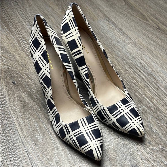 Coach Leather Black and Cream Plaid Heels Size 9 B - Picture 6 of 16